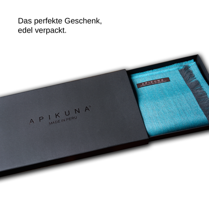 Doubleface-Pashmina aus 70 % Baby-Alpakawolle & 30 % Seide - Blau