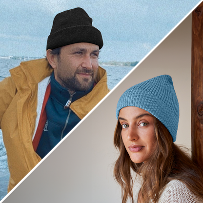 Mütze aus 100 % Baby-Alpakawolle - Eisblau