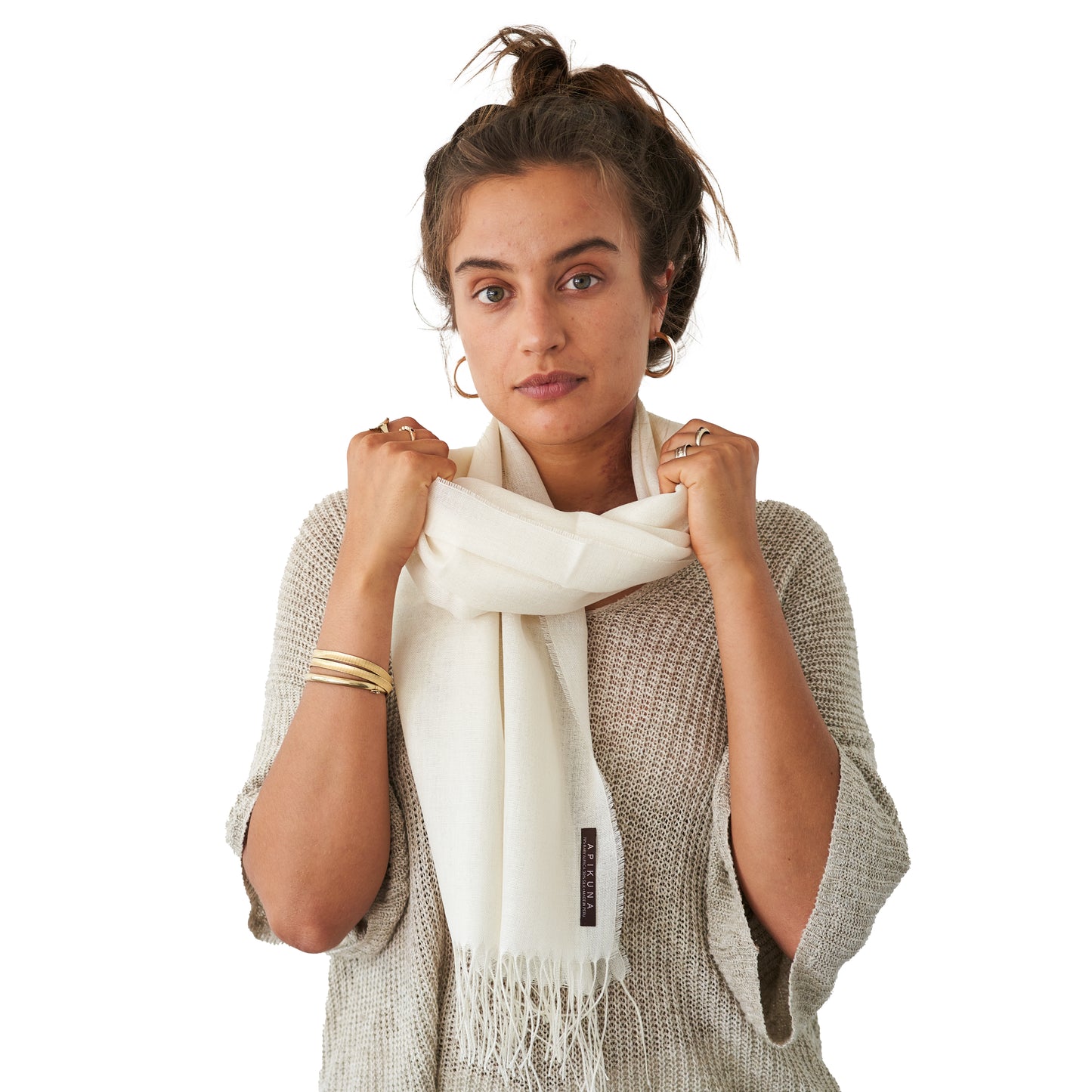 Pashmina 70% Baby-Alpakawolle & 30% Seide Elfenbein