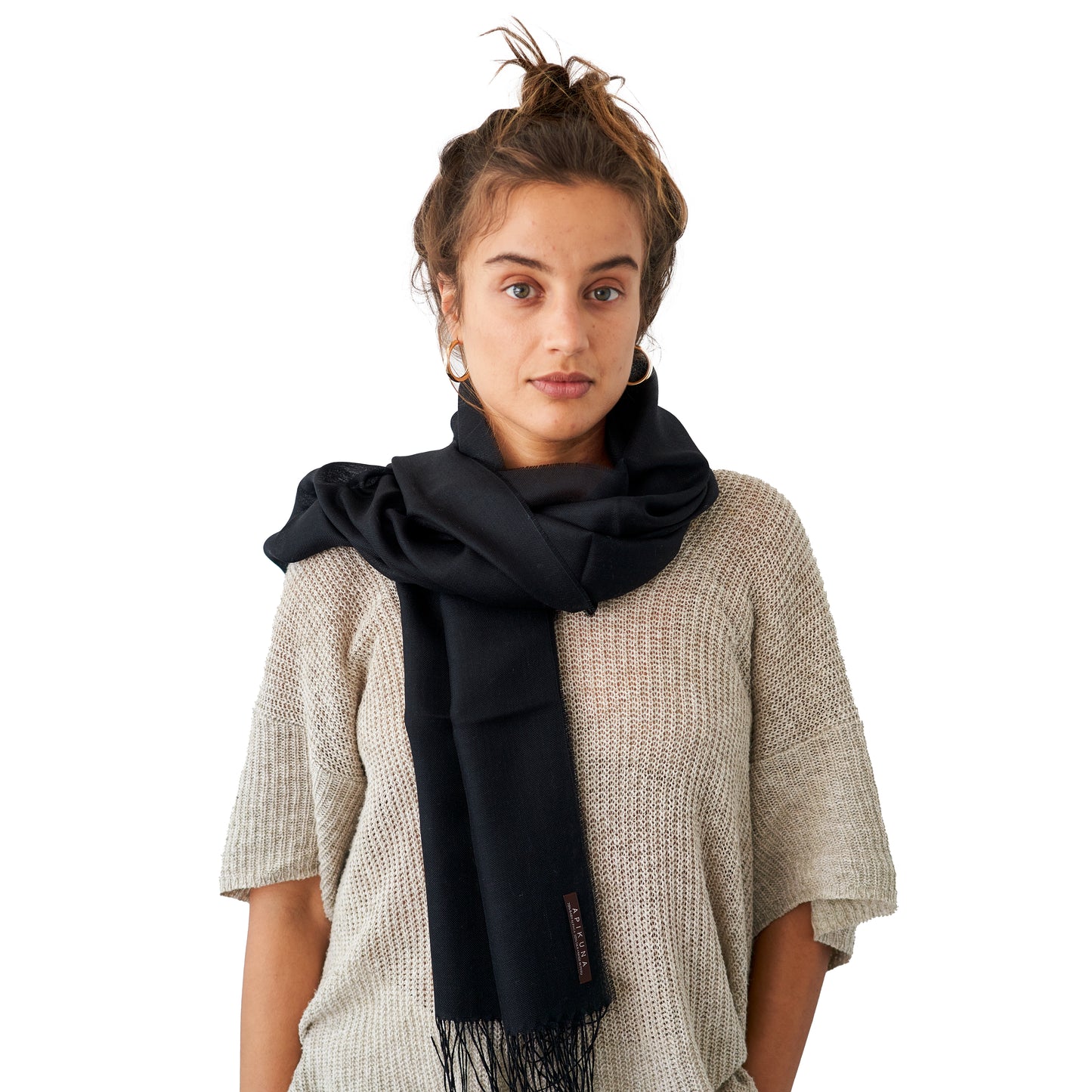 Pashmina 70% Baby-Alpakawolle & 30% Seide Schwarz