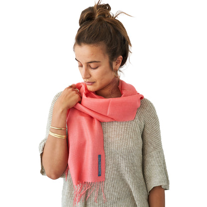 Pashmina 70% Baby-Alpakawolle & 30% Seide Korallenrot