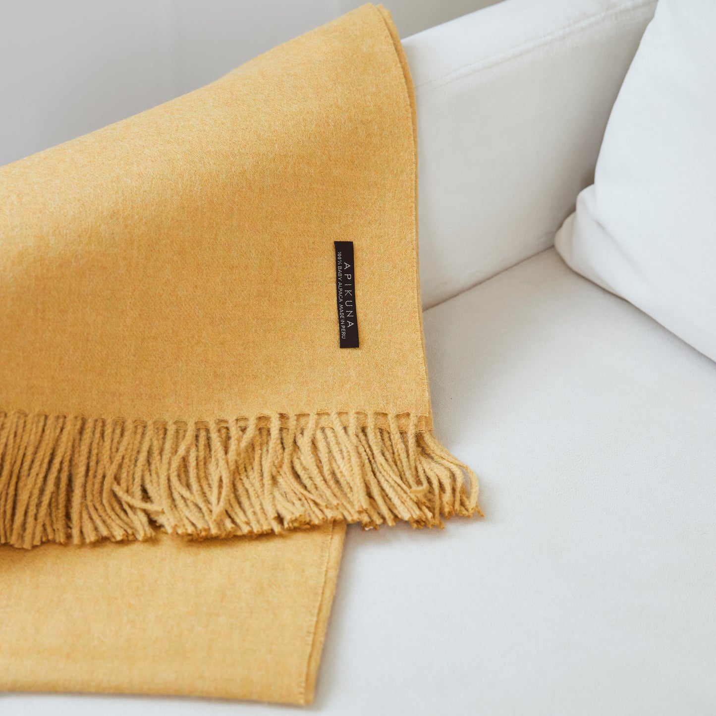 Decke aus 100 % Baby-Alpakawolle – Senfgelb